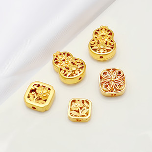 古法金保色镂空葫芦福禄菊花四叶草diy隔珠饰品手链项链散珠配件