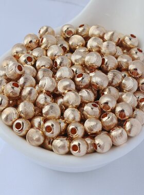 14k包金保色切细纹C面切面珠6mm闪亮猫眼圆珠diy手链项链散珠50颗