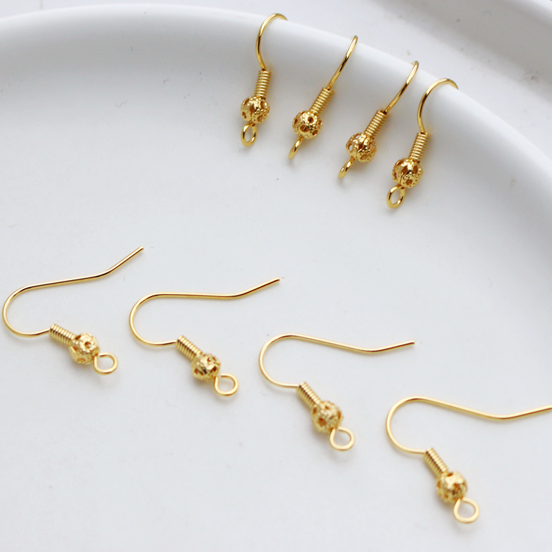 18k铜包金保色镂空珠diy配件耳钩