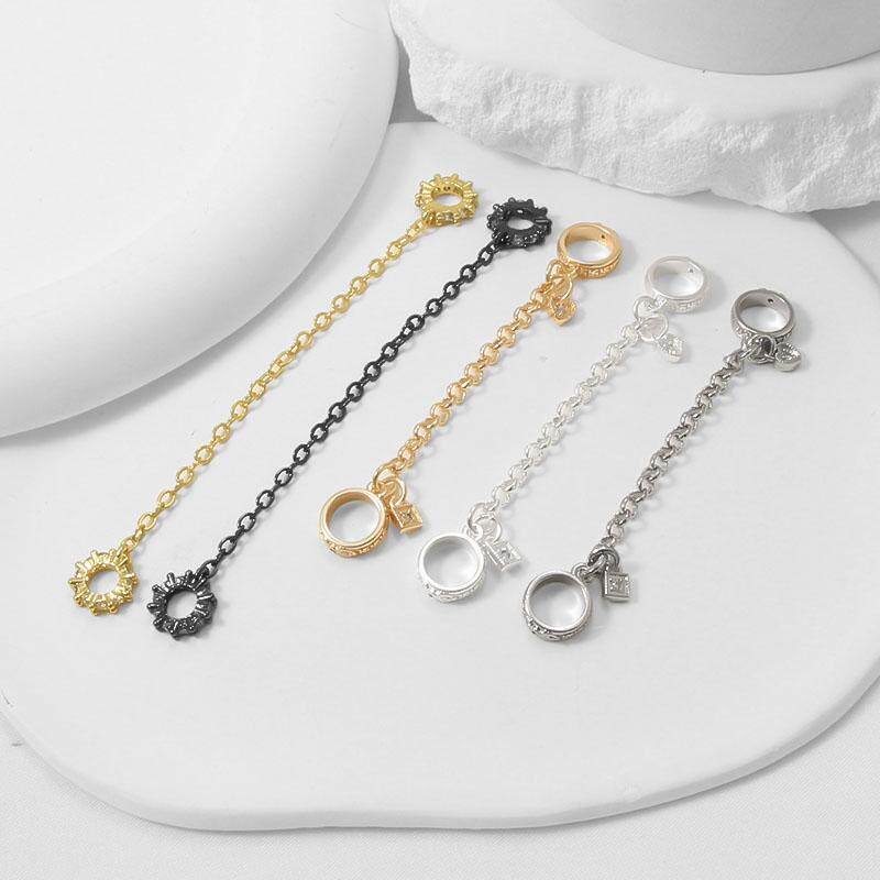 18K包金保色枪黑锆石圆形安全延长链耳环diy手工耳坠饰品流苏配件