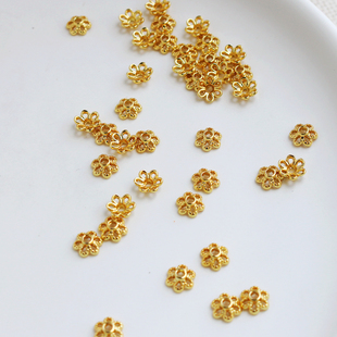 18K包金保色蕾丝花托6mm珠托diy饰品手工材料镂空六瓣花帽托