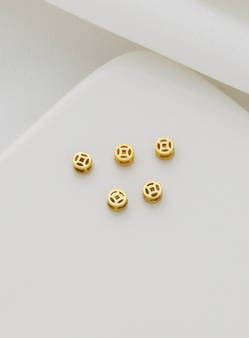 18k包金保色哑金圆形镂空立体钱币图3mm隔珠手链项链diy饰品配件