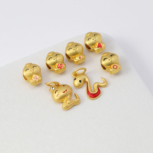 哑金古法保色滴油招财蛇生肖蛇吊坠蛇头蛇尾diy手链项链隔珠配件