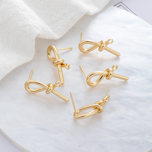 14k包金保色925针9*22mm带吊环扭起来耳环diy耳饰耳钉配件
