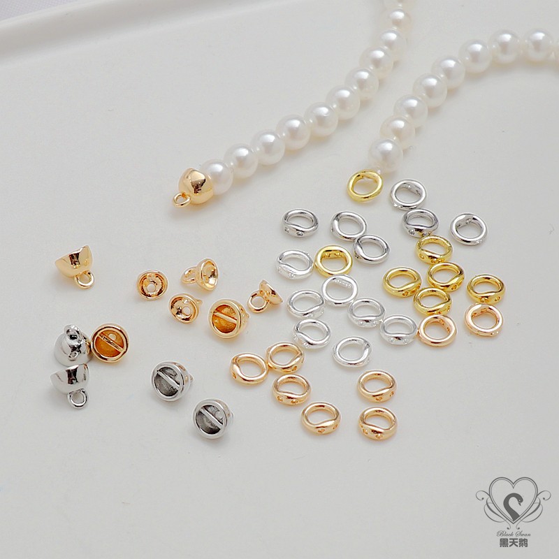 14K包金双孔藏线圈闭口连接环diy手工串珠手链项链收尾盖帽托配件