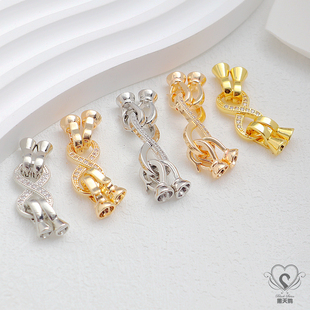 14K保色白金镶嵌锆石8字项链手链珍珠四扣头链接扣头diy饰品配件