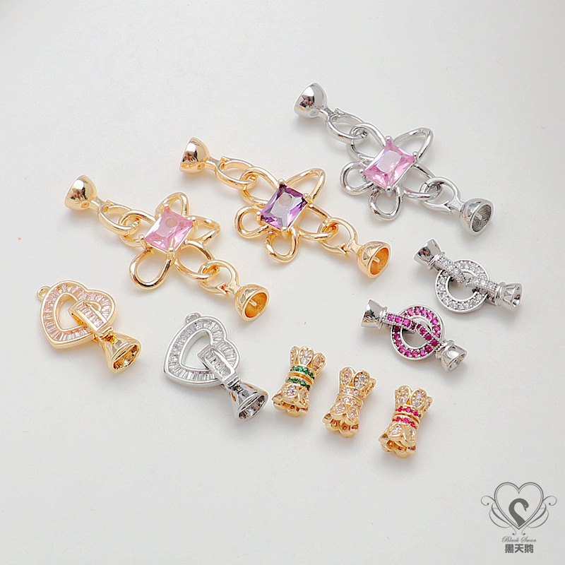 14K保色镶锆石五瓣爱心圆双扣头链接螺丝珍珠项链手链diy饰品配件,饰品/流行首饰/时尚饰品新,其他DIY饰品配件,淘宝优惠券,粉丝福利购,淘宝优惠卷