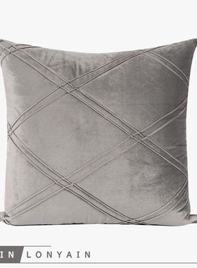 新品现代简约轻奢灰色菱格线纹理靠垫抱枕别墅样板房方枕