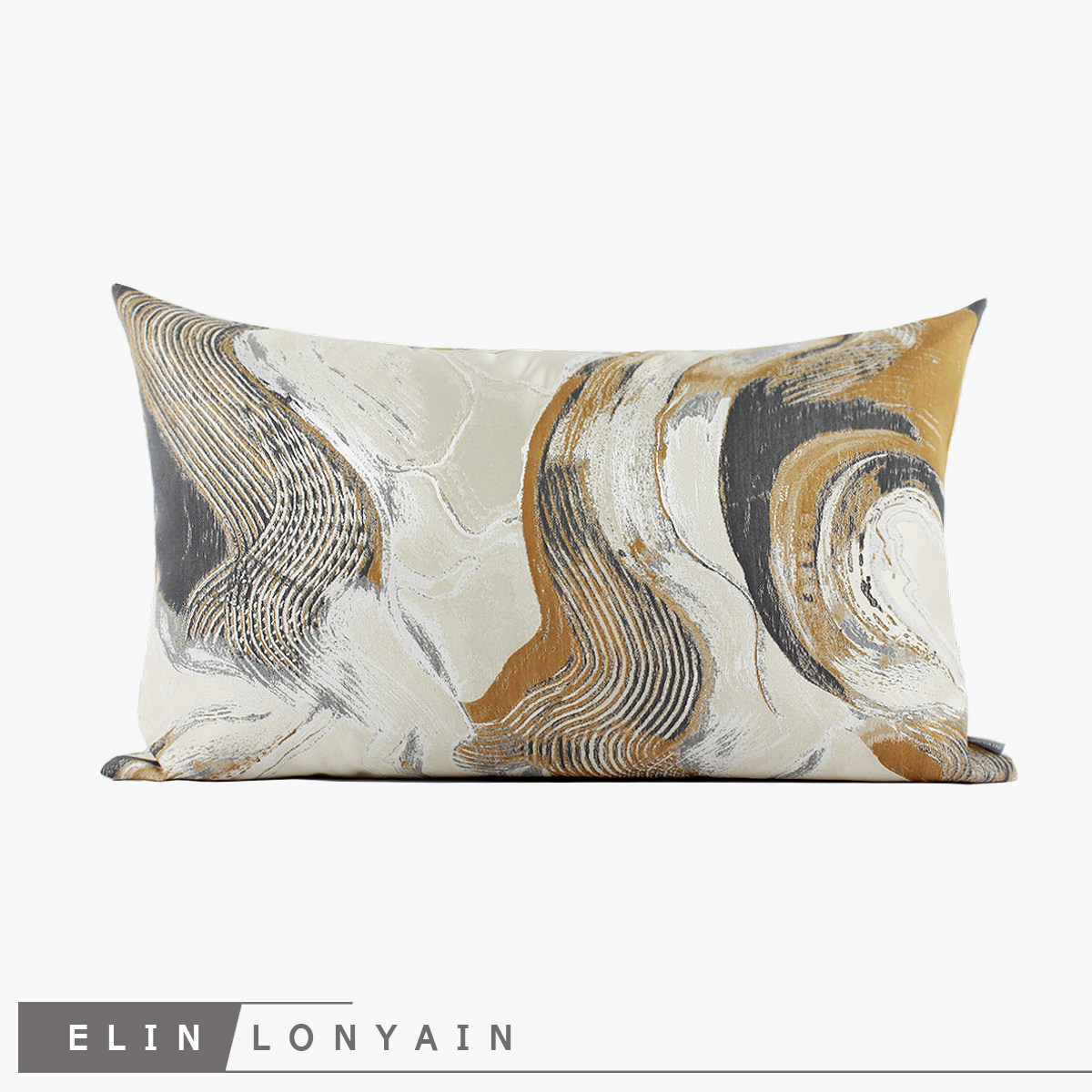 ELIN水墨咖色抽象图案靠垫抱枕样板房售楼会所现代新中式轻奢腰枕,居家布艺,靠垫/抱枕,淘宝优惠券,粉丝福利购,淘宝优惠卷