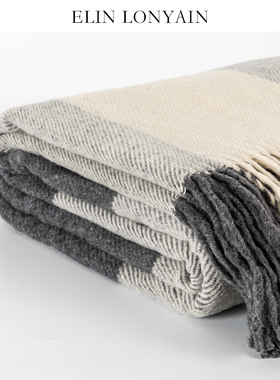 ELIN LONYAIN现代简约轻奢灰色羊毛纹理流苏搭毯样板房床尾毯披毯