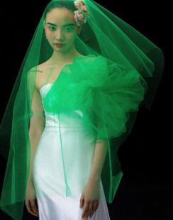 影楼拍摄写真配饰素纱个性绿色头纱旅拍片摄影化妆造型道具纱
