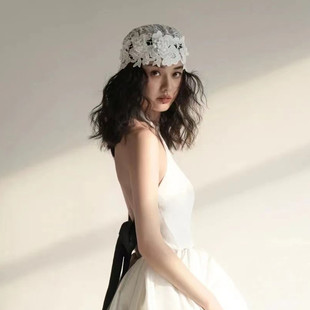 新娘结婚头饰 复古个性 摄影拍照写真跟妆凹造型蕾丝帽 时尚 新款