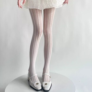 y2k芭蕾风镂空丝袜女春夏薄款打底袜白色纯欲连裤袜复古提花网袜