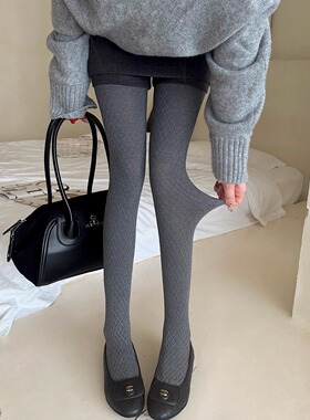 高知感烟灰色连裤袜子女600D菱格纹打底袜新款显瘦神器黑色打底裤