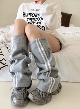 复古运动风y2k袜套女韩国设计师款辣妹腿套宽松显瘦叠穿堆堆袜灰