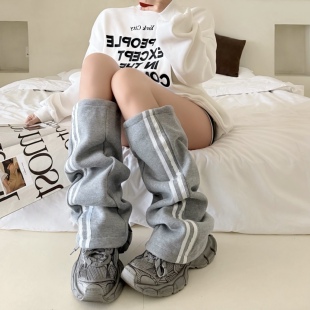 复古运动风y2k袜套女韩国设计师款辣妹腿套宽松显瘦叠穿堆堆袜灰