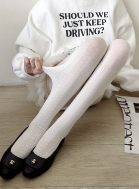 芭蕾风白色连裤袜女复古蕾丝防勾丝日系显瘦打底袜甜美提花丝袜