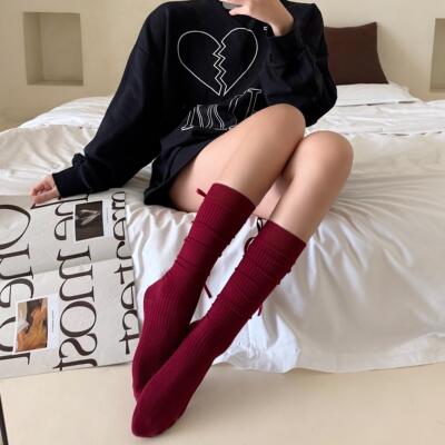 miu系安可拉红中筒堆堆袜
