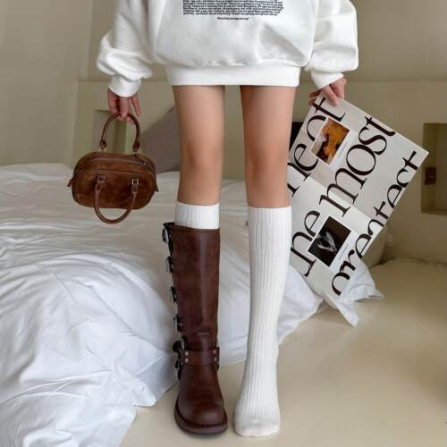 miu系白色中筒堆堆靴袜