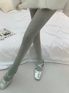 灰色连裤袜女春秋季薄款miu系简约百搭纯欲微透竖条纹显瘦打底袜