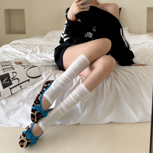 miu系芭蕾风踩脚袜套女夏薄款纯色jk小腿袜配小皮鞋中筒堆堆袜白