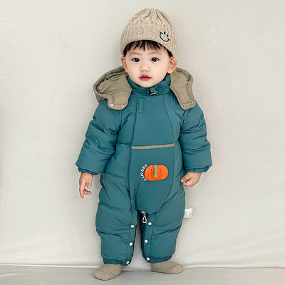 婴儿冬季90白鸭绒加厚连体衣