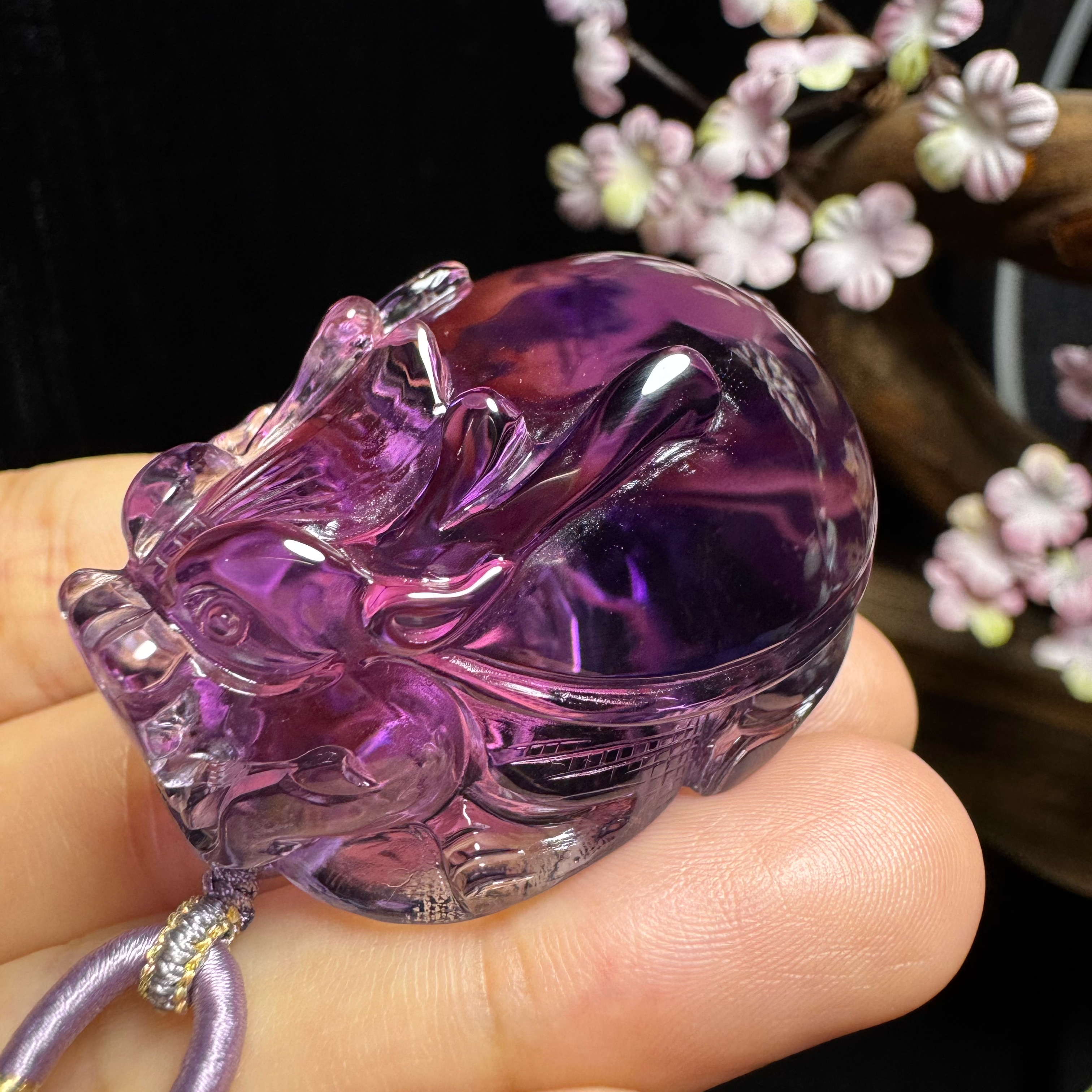 老矿精品纯天然紫水晶乌拉圭龙龟金钱龟吊坠一物一证