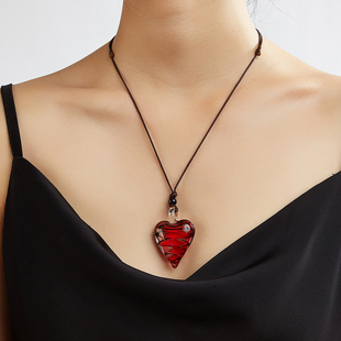 跨境货源欧美热销穆拉诺灵感螺旋内花COOL可爱心形琉璃大吊坠项链