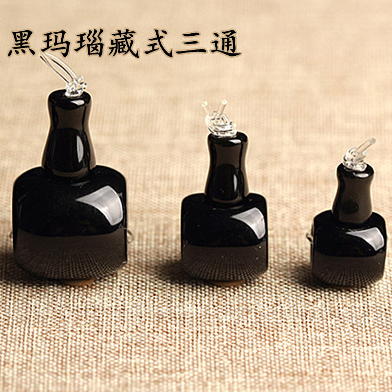 半成品黑玛瑙三孔珠子 藏式三通佛头佛塔DIY星月手链项链佛珠配件