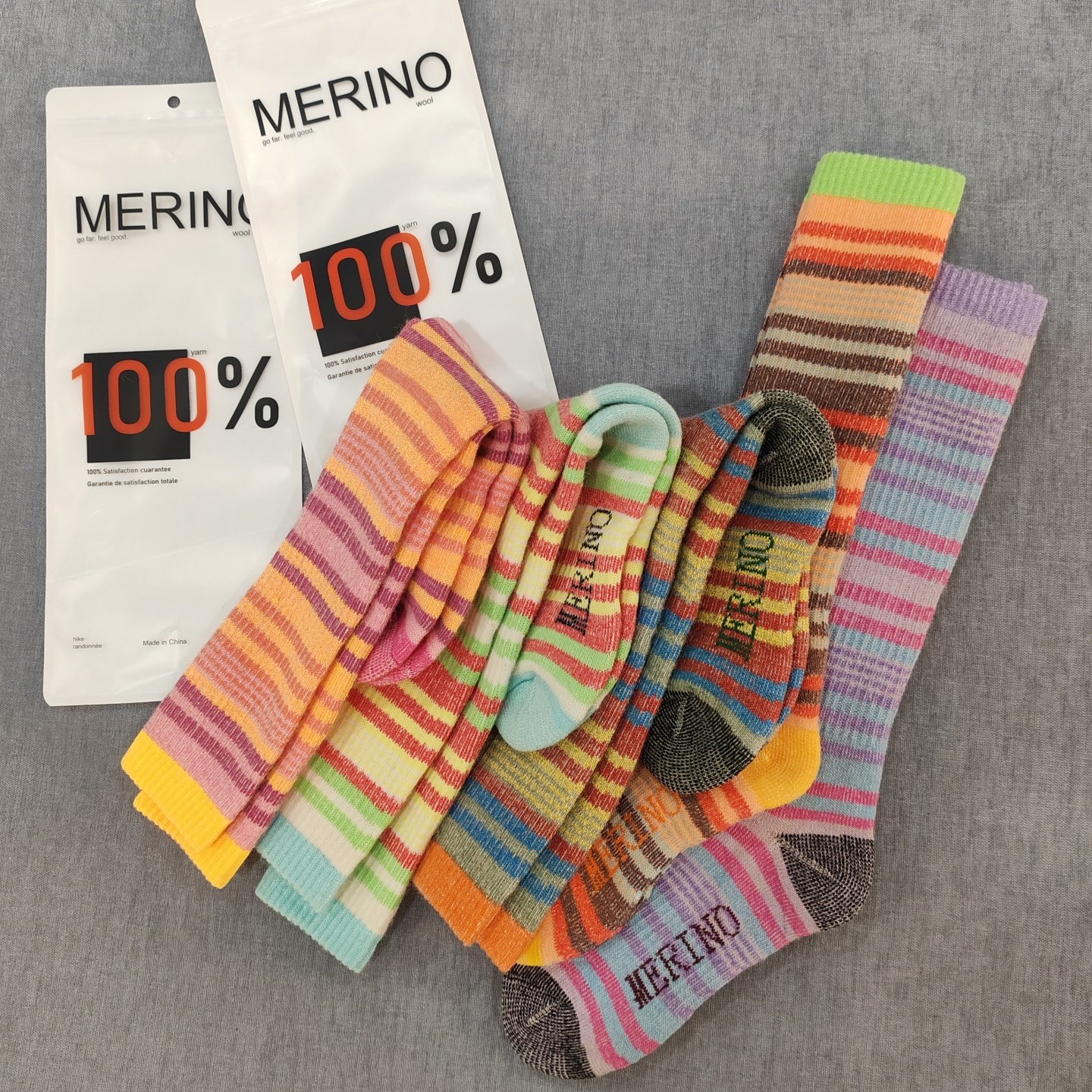 100%美利奴羊毛袜子彩条全毛巾女士-30℃户外徒步登山滑雪高筒袜