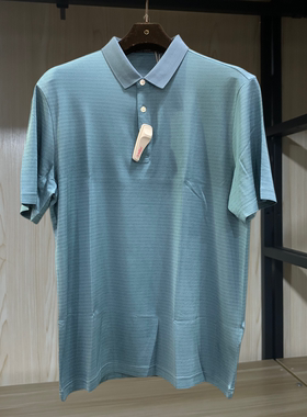 金利来男装T恤衫夏季条纹桑蚕丝常规翻领休闲短袖MTS21121531-54