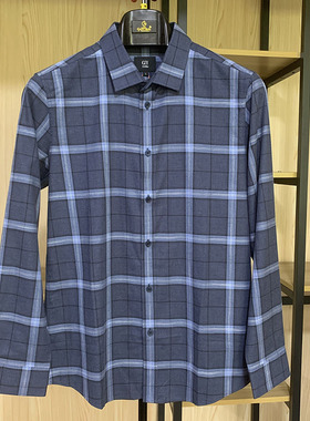 金利来GY男装衬衫休闲格子翻领长袖衬衣DSCC049-J2304-35