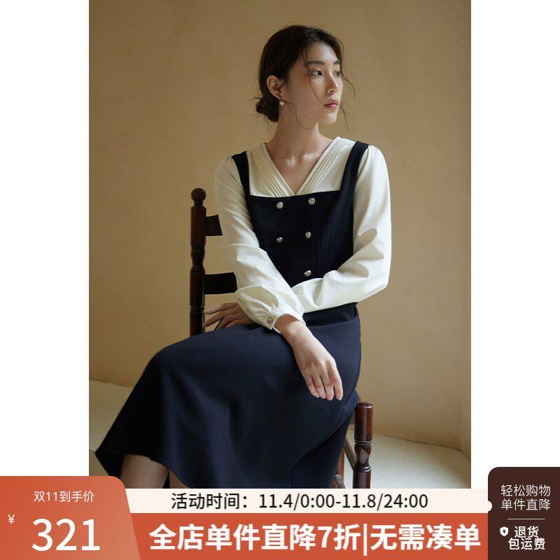 独束大码女装法式甜美V领收腰假两件连衣裙女秋冬新款微胖mm伞裙高性价比高么？