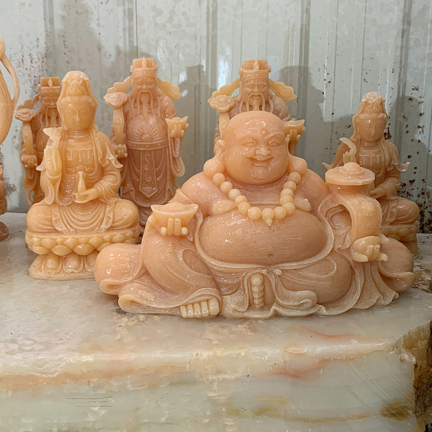 天然玉石墨西哥玛瑙玉雕件弥勒佛财神观音摆件毛货包抛光底座定制