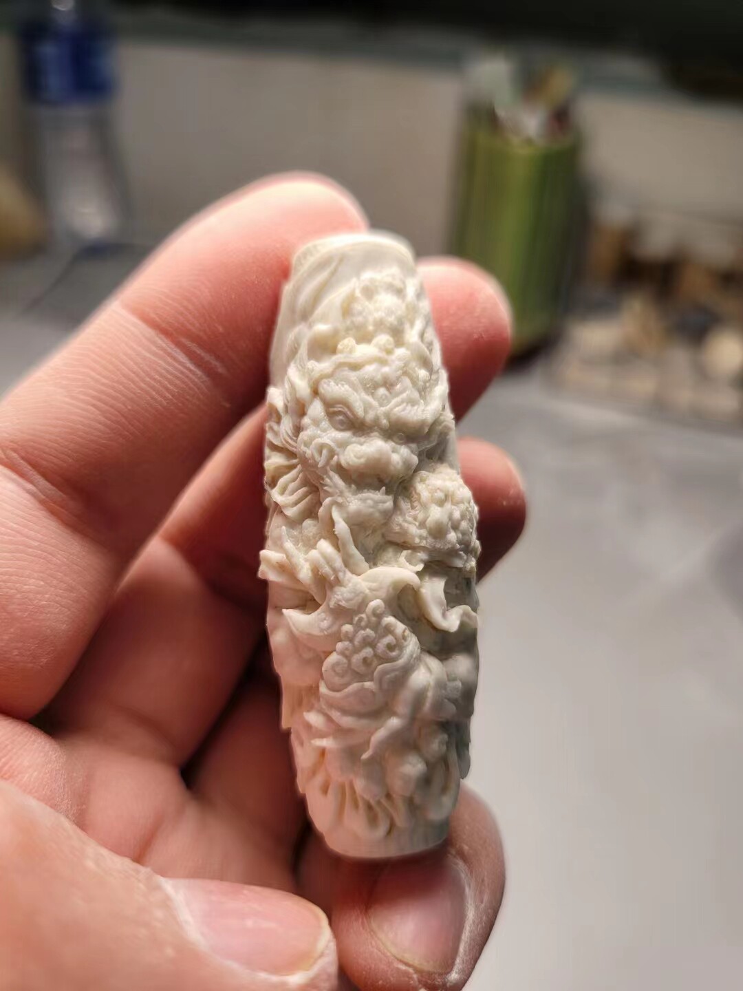 鹿角手工雕刻天珠大威德金刚藏传做旧尺寸可以定制