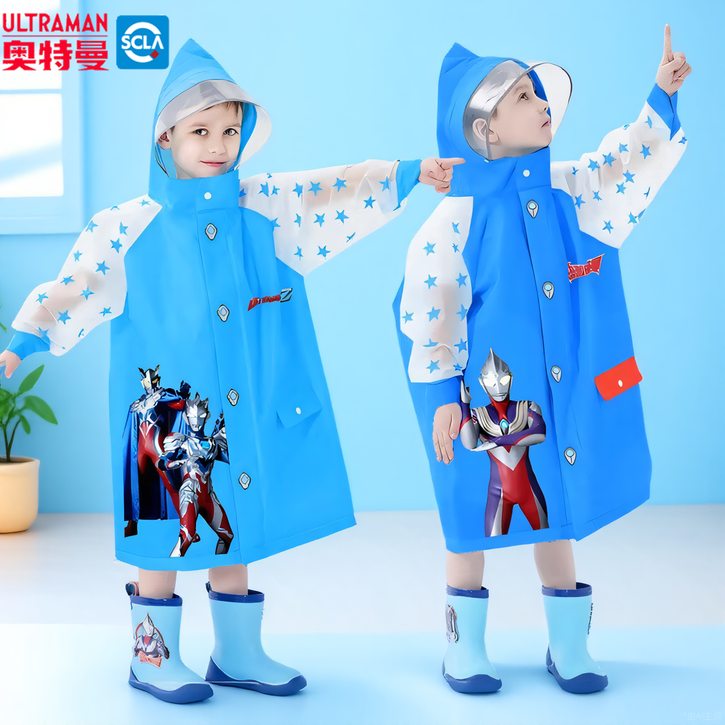 奥特曼儿童雨衣带书包位上学专用
