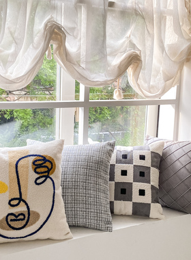 灰色格雷系中性风抱枕文艺复古风格客厅卧室沙发靠垫轻奢方形靠枕