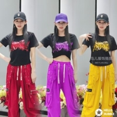 裤 速干飘带口袋工装 曳步舞广场舞队服街舞爵士潮 短袖 莼棉弹力修身