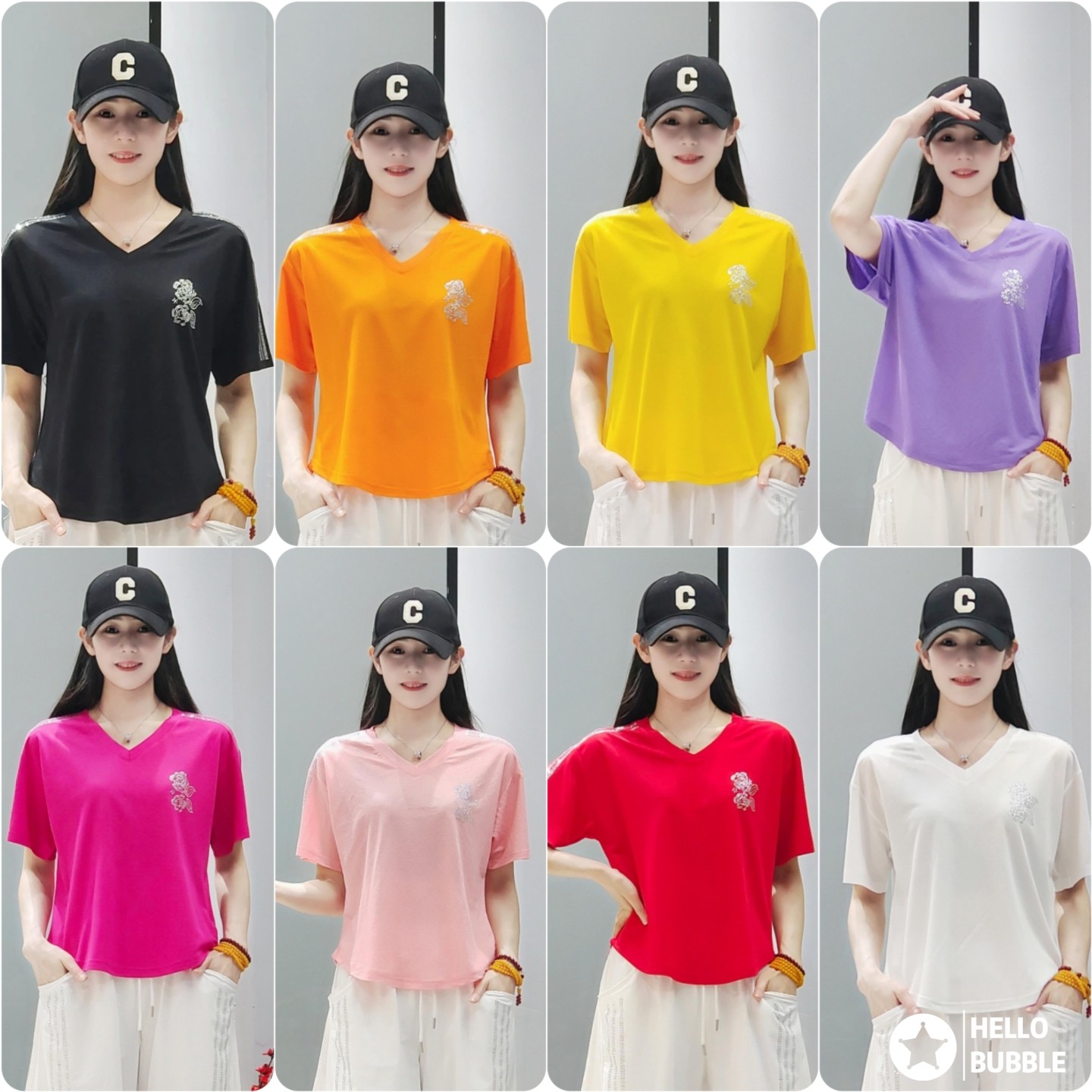 2026夏季烫钻韩版宽松显瘦百搭短袖冰丝棉潮男女同款广场舞闺蜜装
