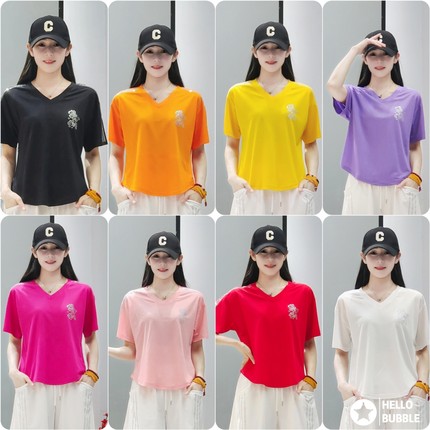 2026夏季烫钻韩版宽松显瘦百搭短袖冰丝棉潮男女同款广场舞闺蜜装