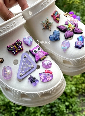 Crocs鞋花鞋饰鞋扣洞洞鞋书包小红书布林闪亮紫色系列鞋花