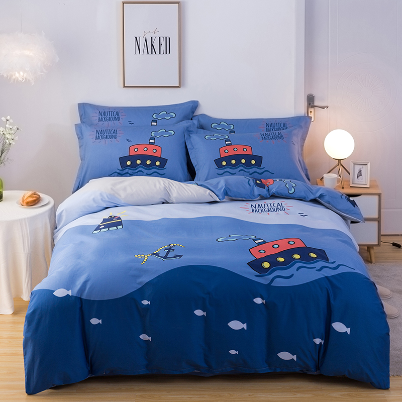 床上用品四件套儿童被套m全棉15男孩I学生三件套纯棉床笠赛车卡通