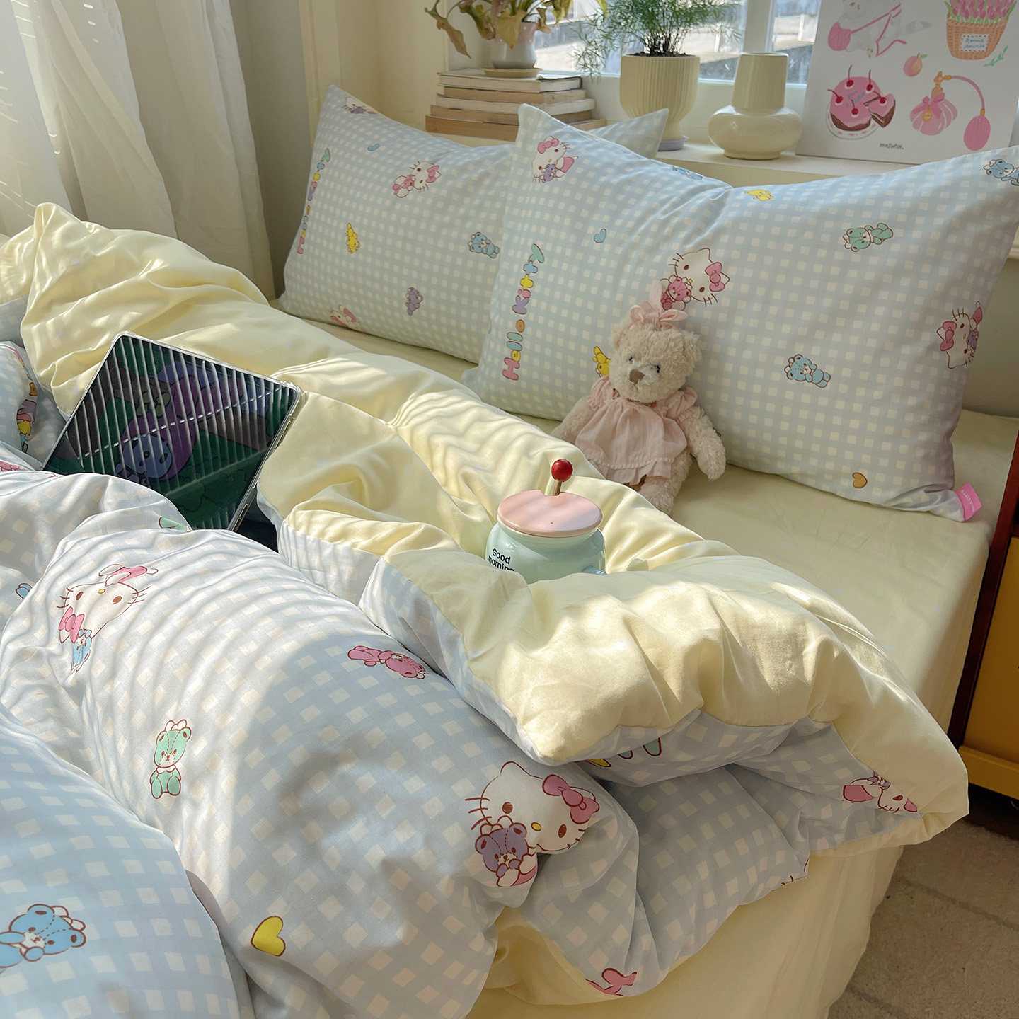 少女心卡通全棉床上四件套ins风KT猫床单被套纯棉宿舍床笠三件套