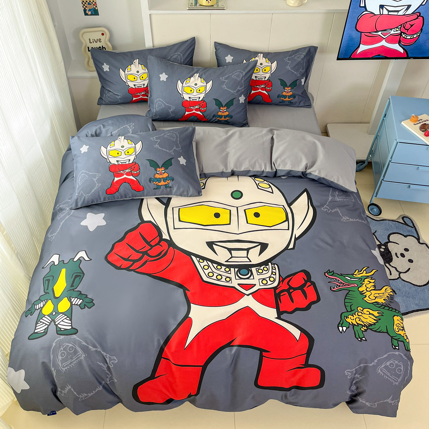 奥特曼儿童四件套全棉床上用品男孩童100纯棉被套床单人三件套