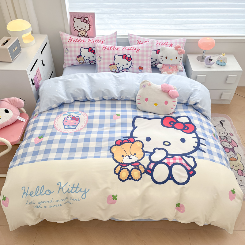 HelloKitty纯棉女孩四件套全棉儿童卡通床单人三件套可爱被套床笠