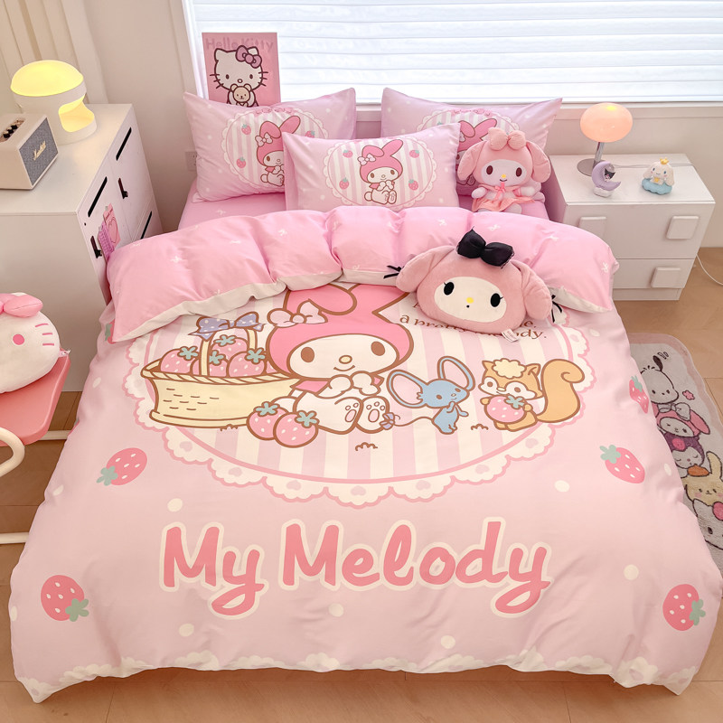女孩公主风全棉四件套美乐蒂卡通纯棉床单被套儿童宿舍床上三件套
