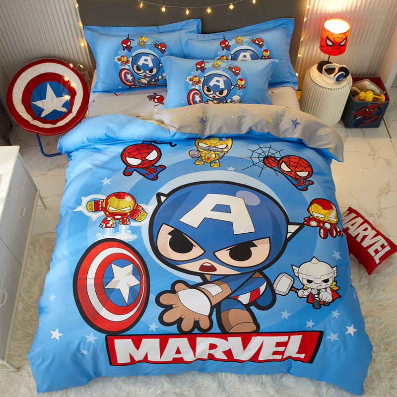 漫威全棉三四件套Q版超人男孩宿舍纯棉床上用品学生儿童被单床笠