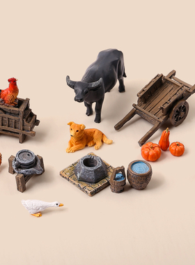 中式农家风动物树脂盆景小摆件