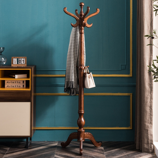 全实木衣帽架卧室落地立式挂衣架客厅房间办公室中式家用大衣服架