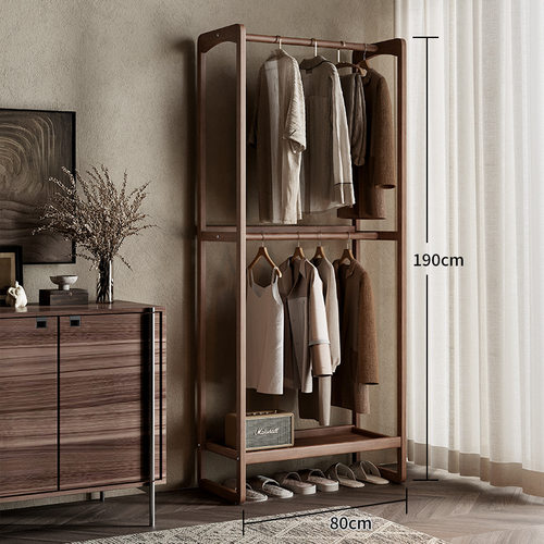 全实木衣帽架落地卧室挂衣架子家用玄关床边多功能衣服收纳架一体